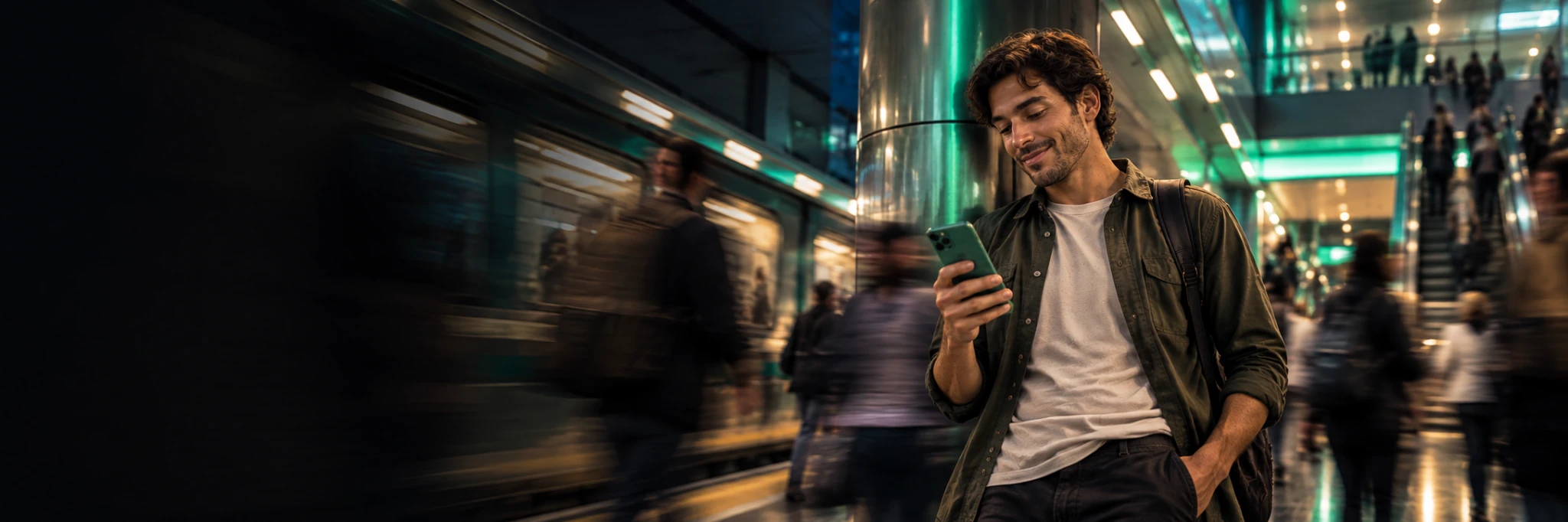 Hombre usando el celular en la ciudad